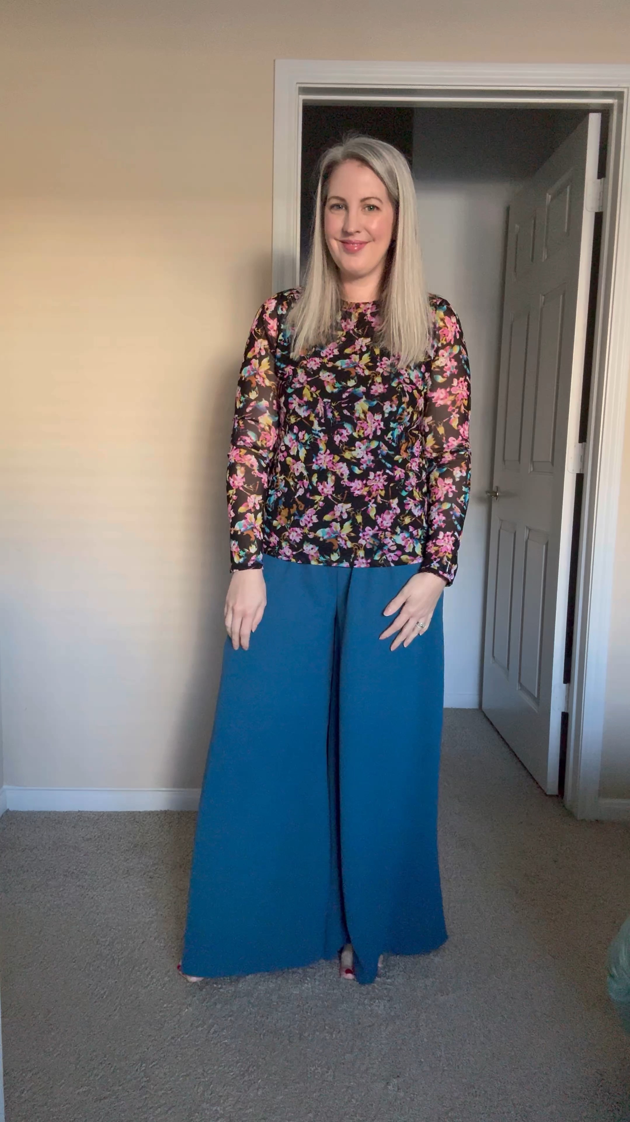 This trendy mesh floral top paired with wide-leg teal trousers is giving all the cozy-chic vibes for the holiday season. Perfect for those days when you want to make a statement but keep it comfy.

Everything is TTS!

#LTKMidsize #LTKSeasonal #LTKOver40