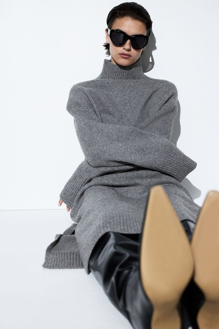 Knit Mock Turtleneck Dress - Gray melange - Ladies | H&M US | H&M (US + CA)