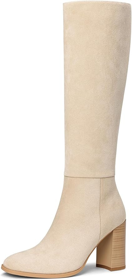 Lumeheel Women Knee High Boots Round Toe Chunky Heel Boots Gogo Boots with Side Zip Fashion Tall ... | Amazon (US)