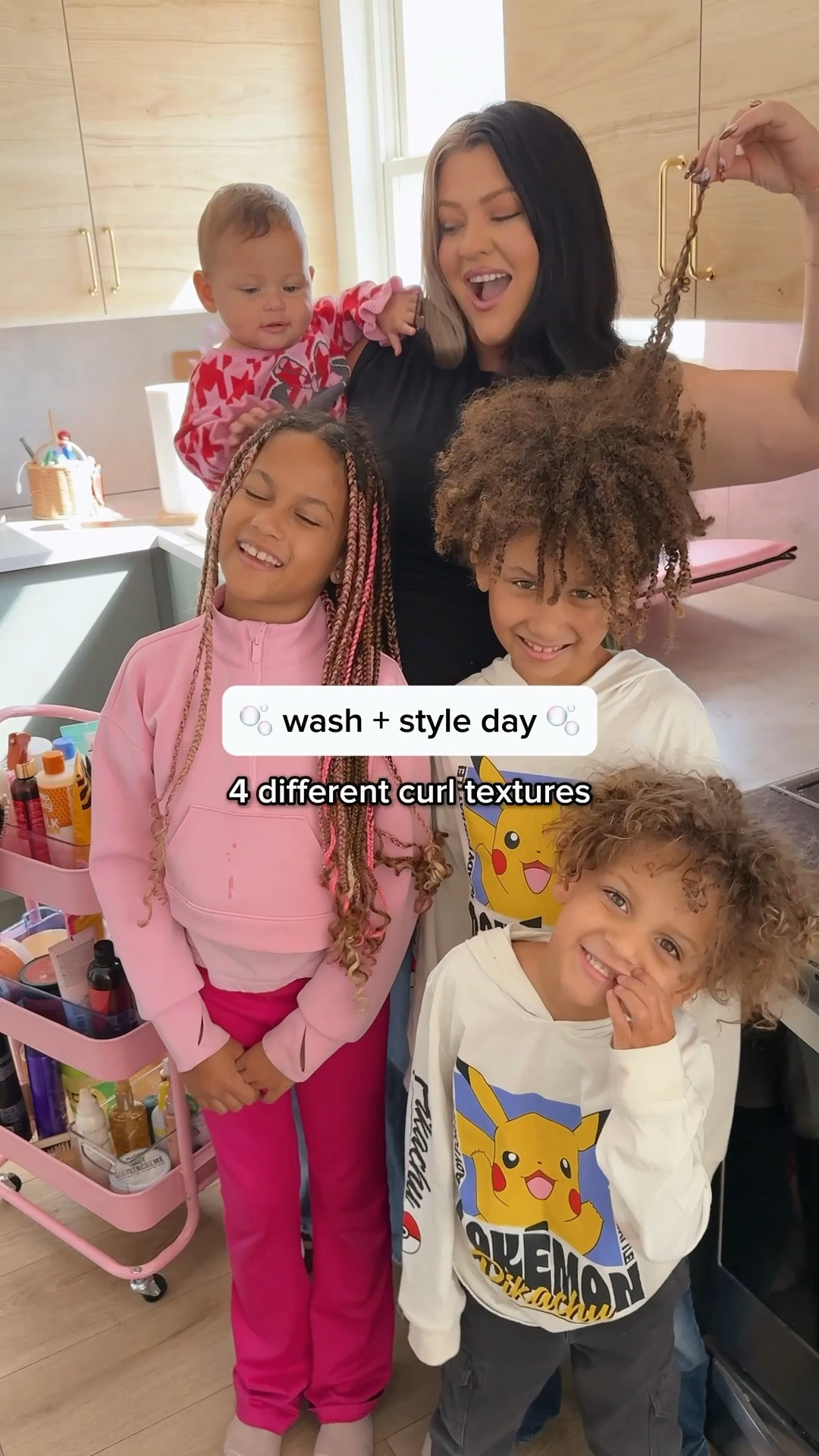 wash + style day with 4 different curl textures #curlyhair #curlcare #washday