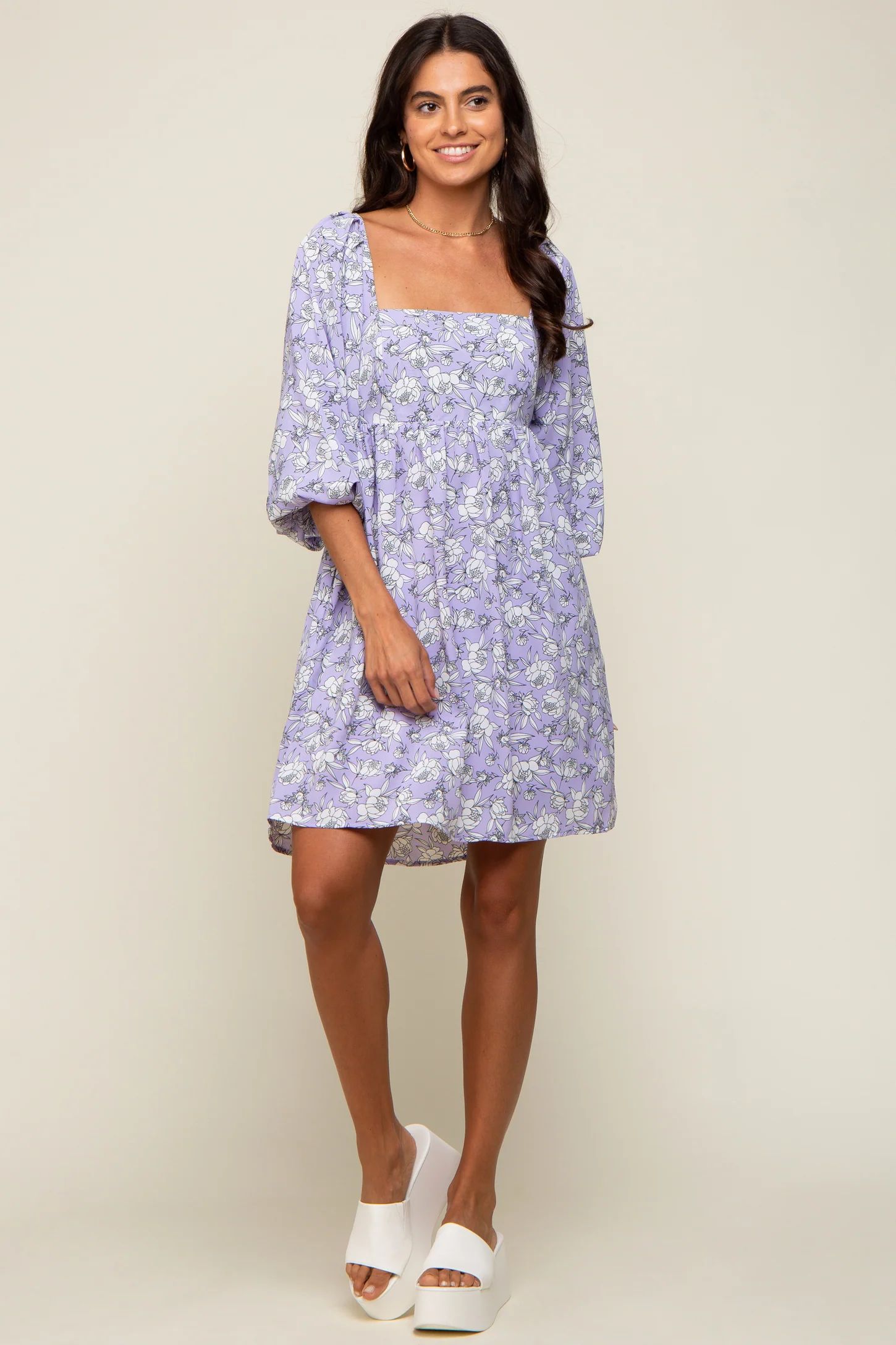 Lavender Floral Square Neck Back Cut Out Tie Dress | PinkBlush Maternity