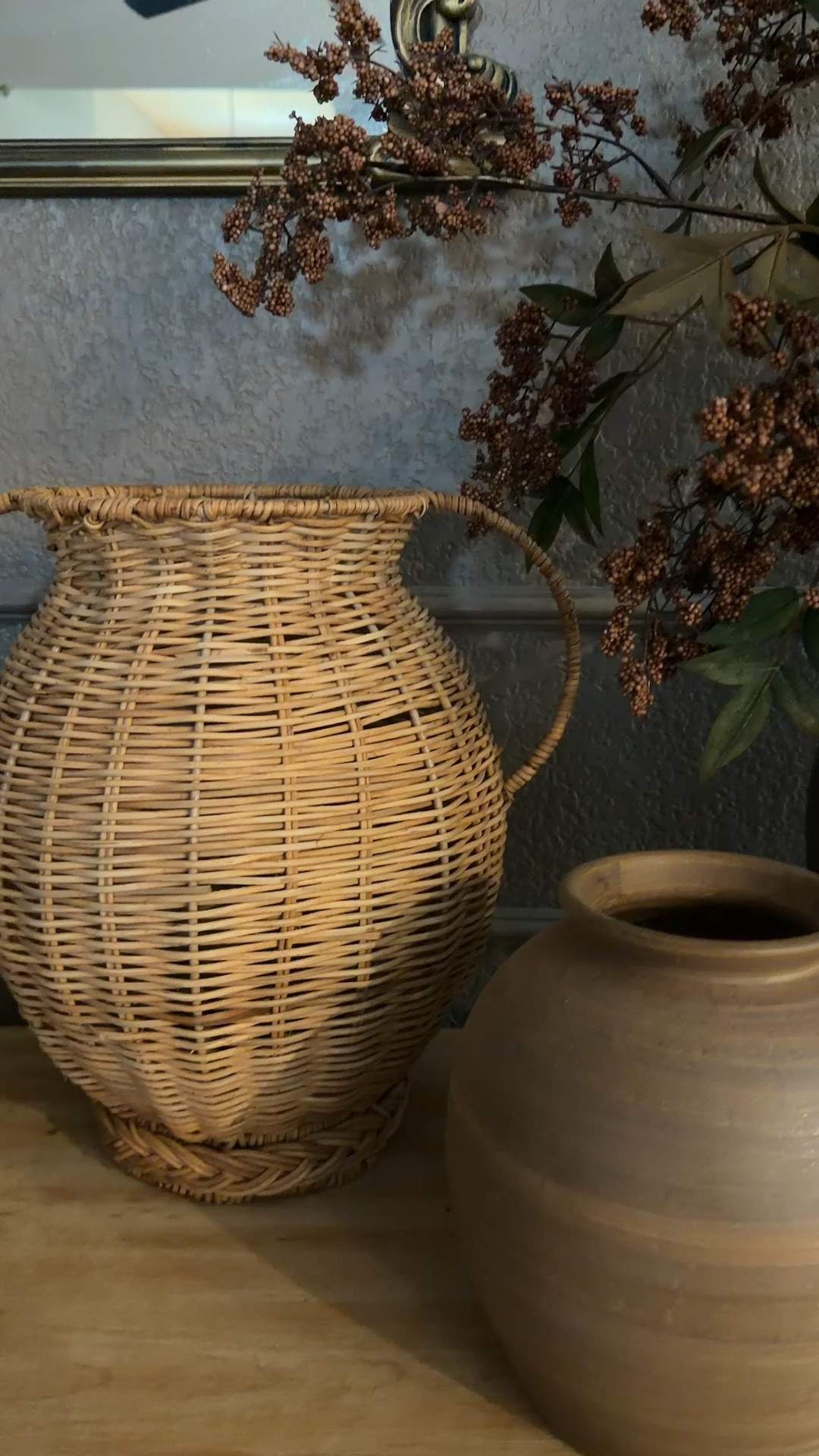 Simple styling- pottery, stems, rattan vase , floral stems- home decor accents , home styling 

#LTKSeasonal #LTKdayinmylife #LTKHome