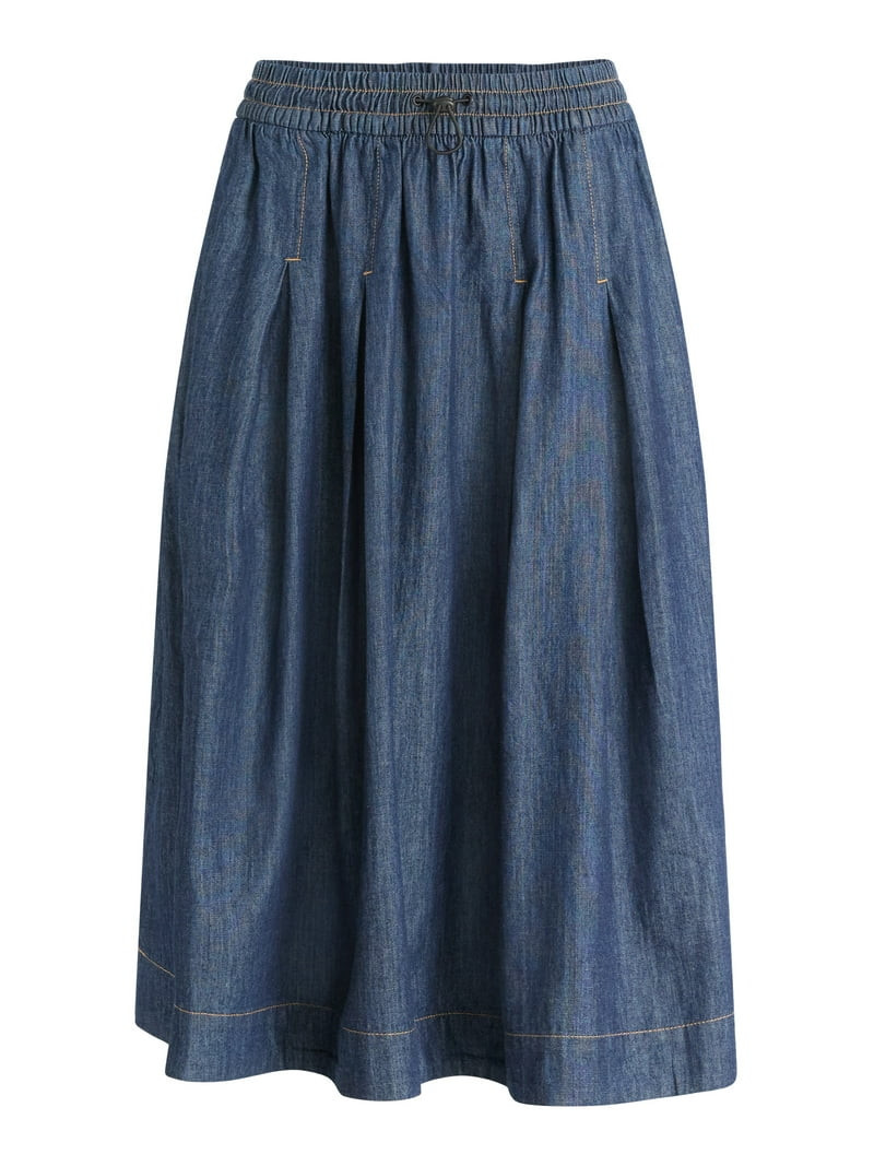 Free Assembly Women's Pull On Pleated Denim Maxi Skirt, Sizes XS-XXL | Walmart (US)
