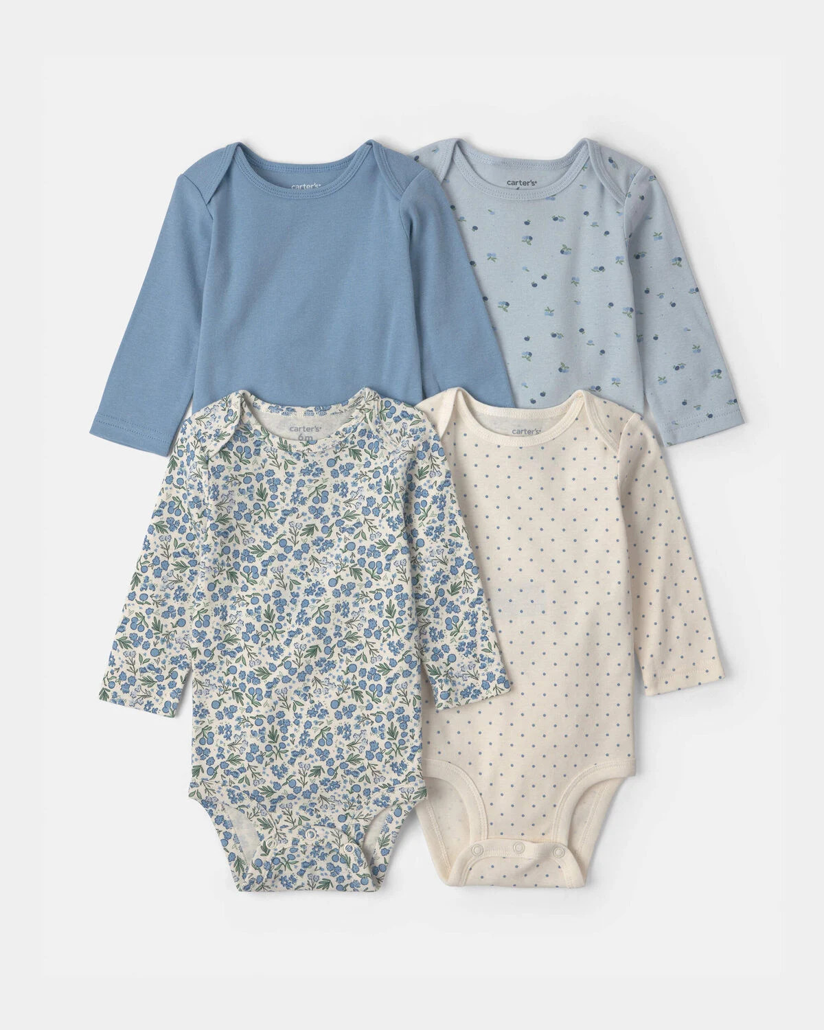 Baby Girl 4-Pack Blueberry Floral Long-Sleeve Bodysuits - Blue | Carter's Inc