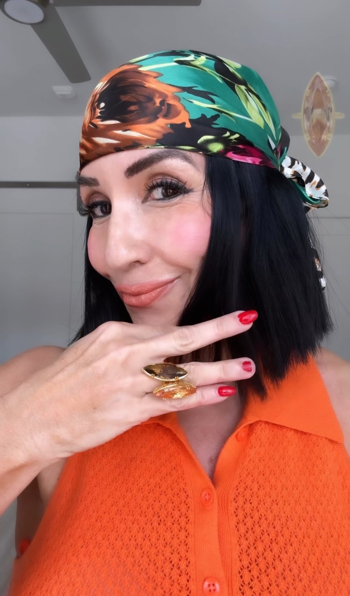 Floral Leopard Headscarf
Orange Set sweater + trouser
Raffia Rosette Heels 
Pinky nude lipstick 
Orabella Perfume
Julie Vos Earrings 
YSL Icare Raffia Tote

#LTKTravel #LTKOver40 #LTKStyleTip