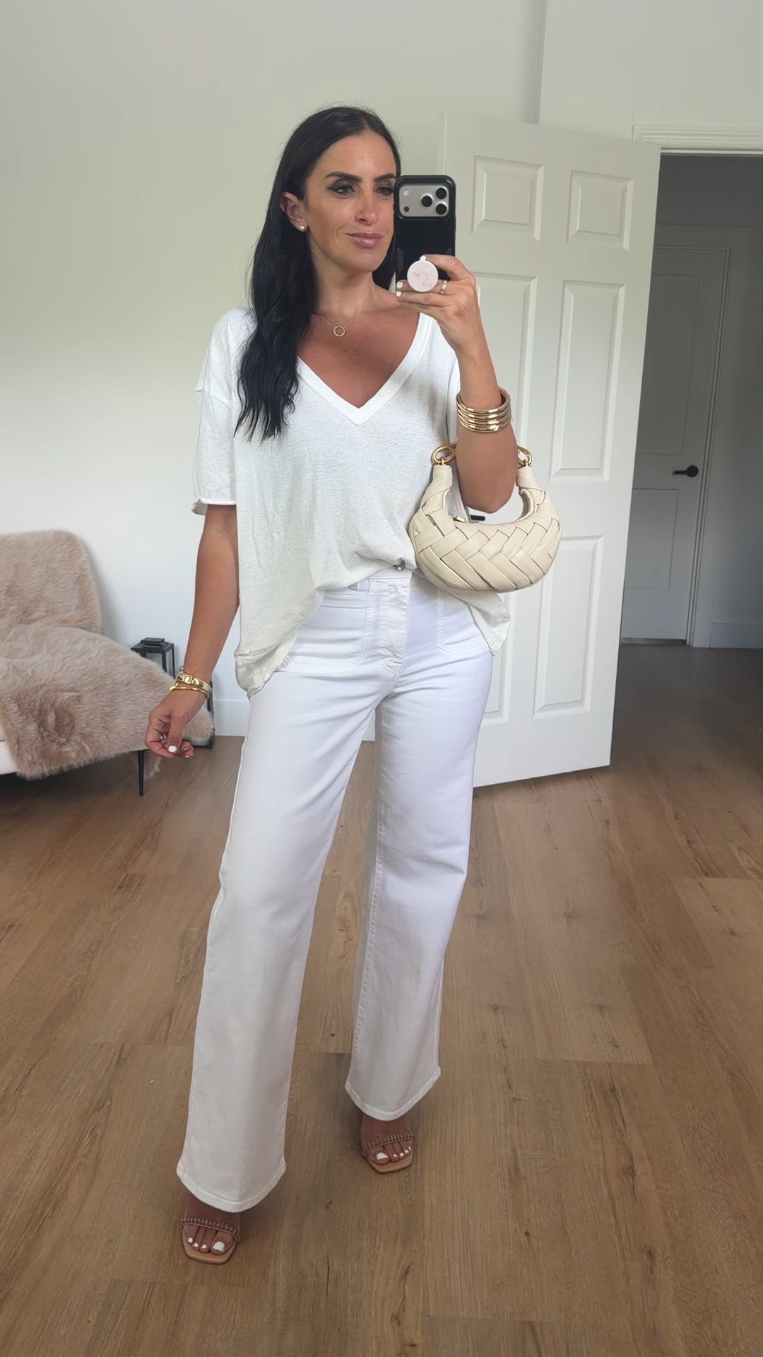 Free people v neck tee wearing size small but could have done an xs. Frame white jeans wearing size 27