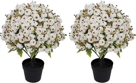 24" Artificial Flowers for Outdoors, UV Resistant Faux White Potted Mums | Set of 2 Realistic Fak... | Amazon (US)