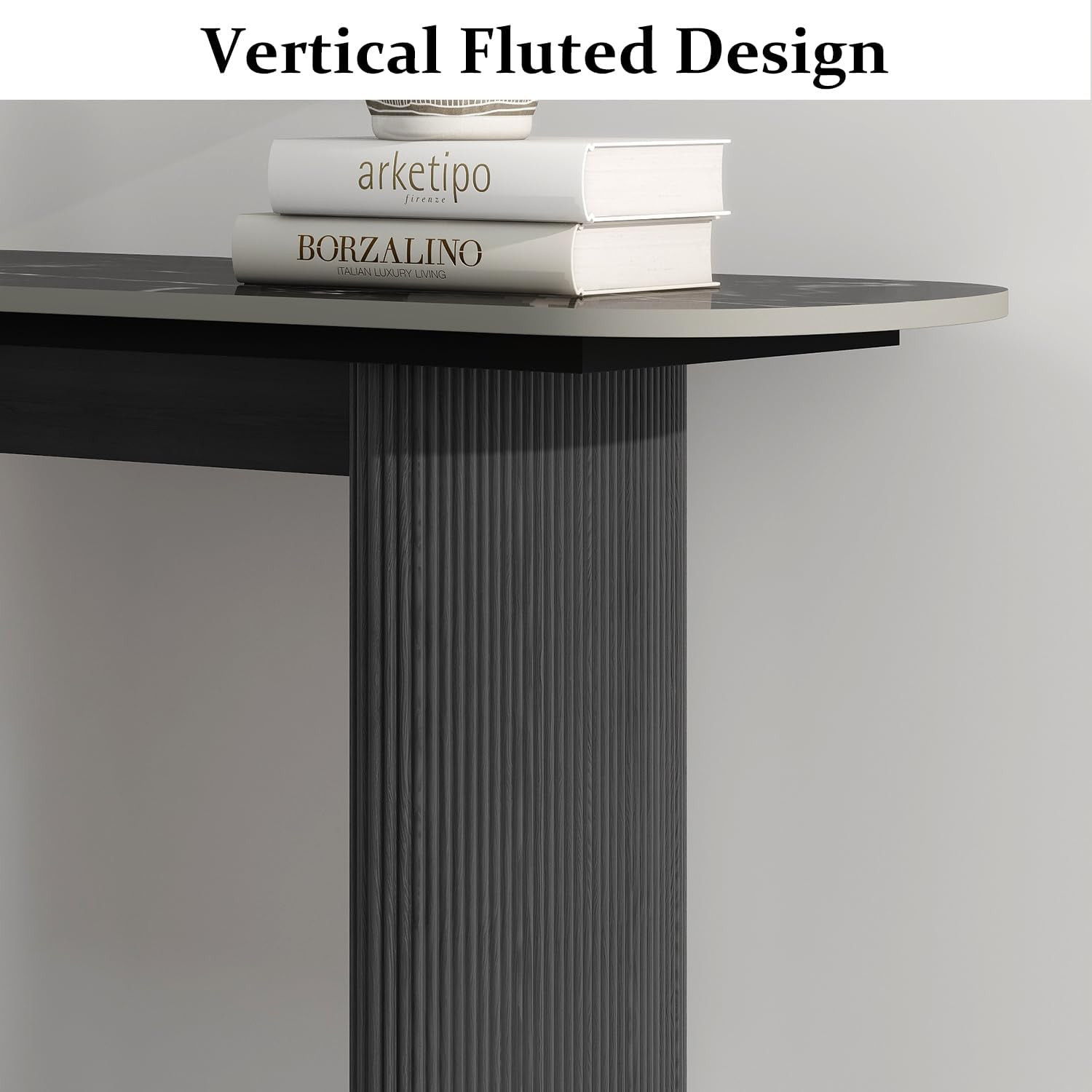 THKSHOUZ Black Console Table with Marble Top, 47.2'' Sofa Accent Table Fluted Design, Narrow Entr... | Amazon (US)