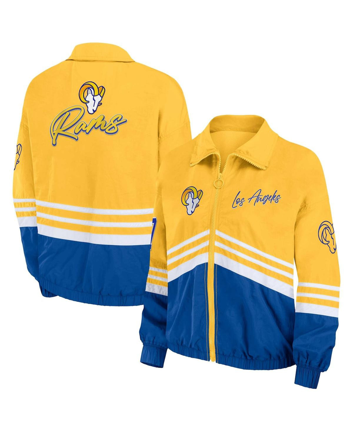 Women's Wear by Erin Andrews Gold Distressed Los Angeles Rams Vintage-Like Throwback Windbreaker Full-Zip Jacket - Gold | Macy's
