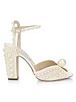 Sacaria Faux Pearl-Embellished Satin Peep-Toe Sandals | Saks Fifth Avenue