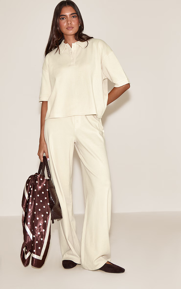 Butter Cream Button Wide Leg Trouser | PrettyLittleThing UK