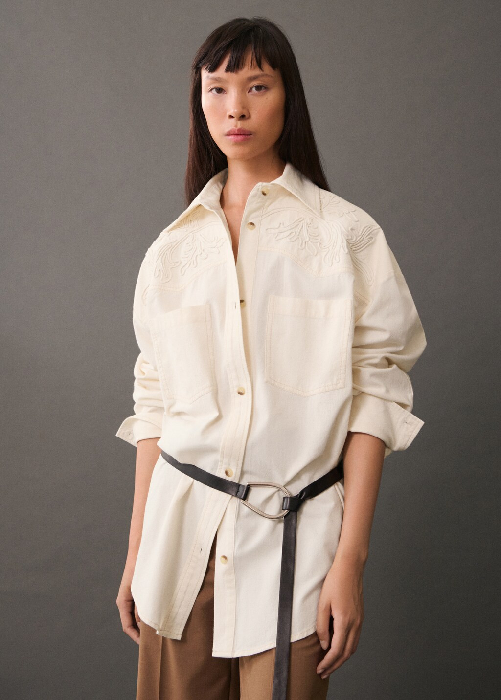 Shirt with decorative stitching | MANGO (US)