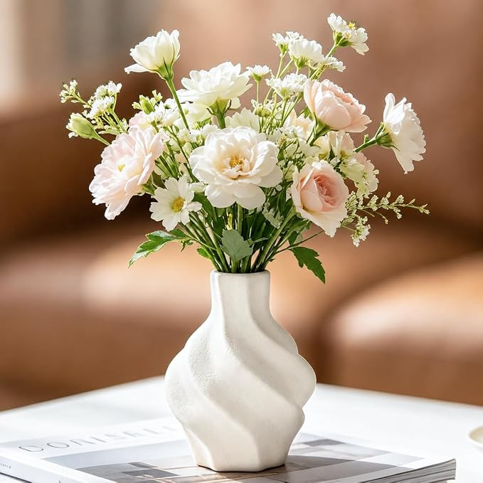 Nawaza Ceramic Flower Vase 4.9" Small White Farmhouse Table Vase | Living room coffee desk kitche... | Amazon (US)