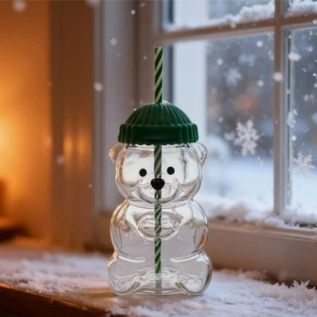 20oz Clear Bear Glass Straw Cup – 2025 New Bear Straw Cup, Food-Grade Bear Cup with Lid and Straw, Multi-Purpose Cute Bear Drinkware for Home, Office & Parties | Walmart (US)
