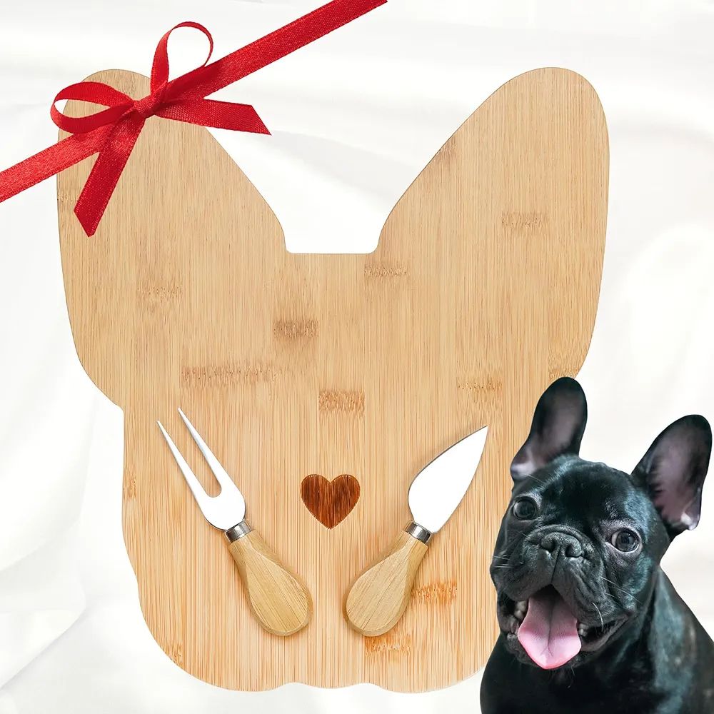 Polished Bamboo Frenchie Cheese Board/Cutting Board Set w/ Matching Knife & Fork - 12.2" x 10.8 | Amazon (US)