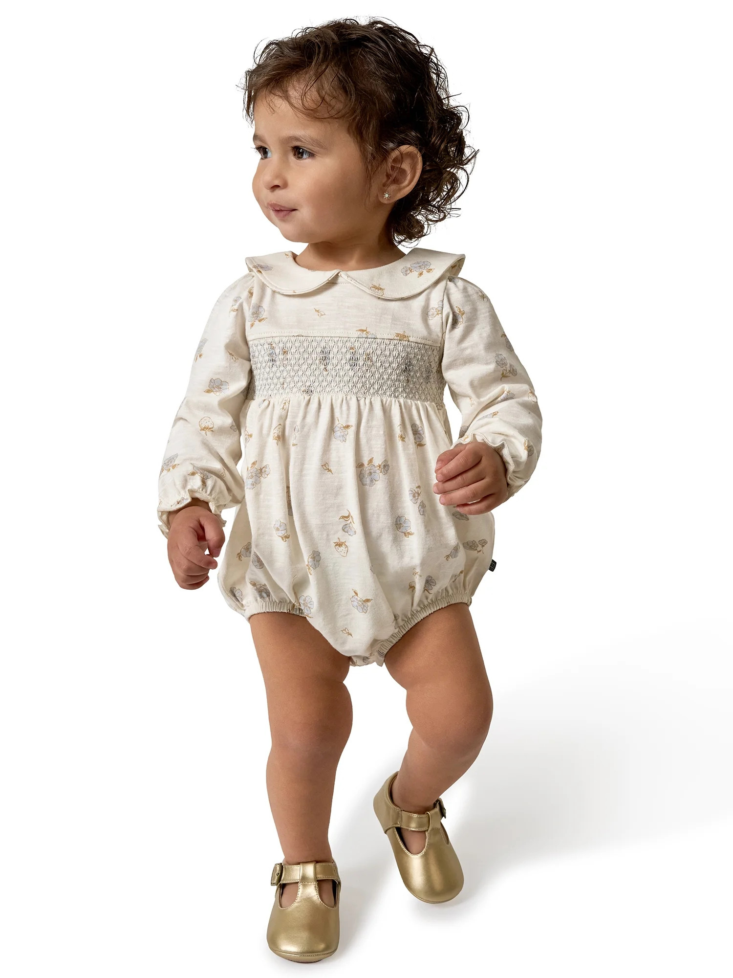 Modern Moments by Gerber Baby Girl Smocked Long Sleeve Bubble Romper, Sizes 0/3 Months - 24 Month... | Walmart (US)