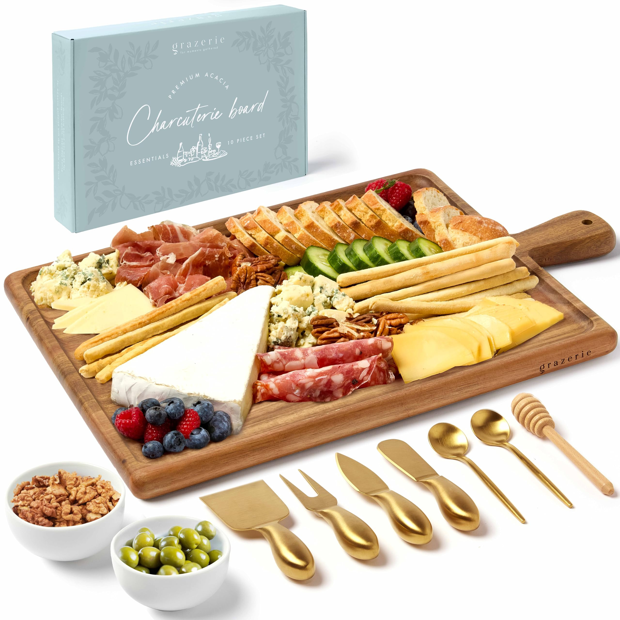 Charcuterie Board Set - Acacia Cheese Board Serving Tray with Accessories - House Warming Gifts f... | Amazon (US)