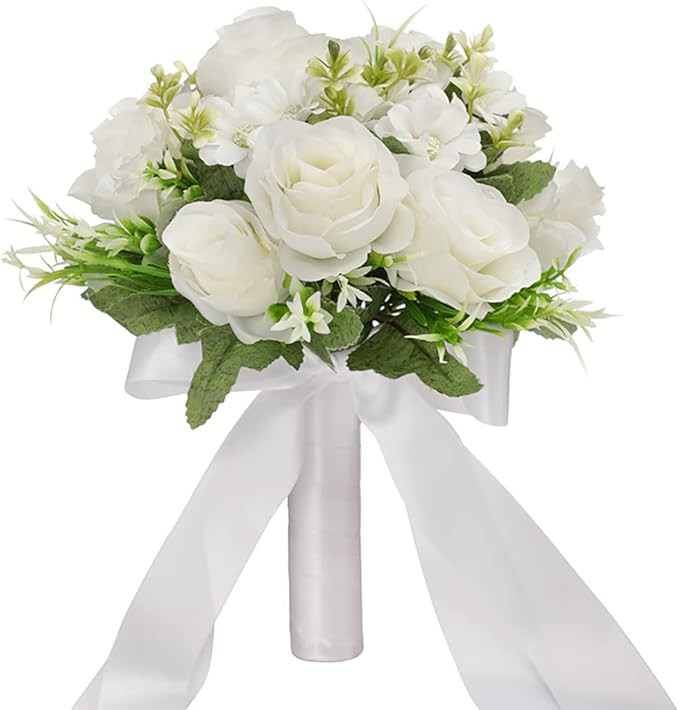 CYANLUX Wedding Bouquets for Bride Bridesmaid Bouquet Champagne White Artificial Roses Flowers fo... | Amazon (US)