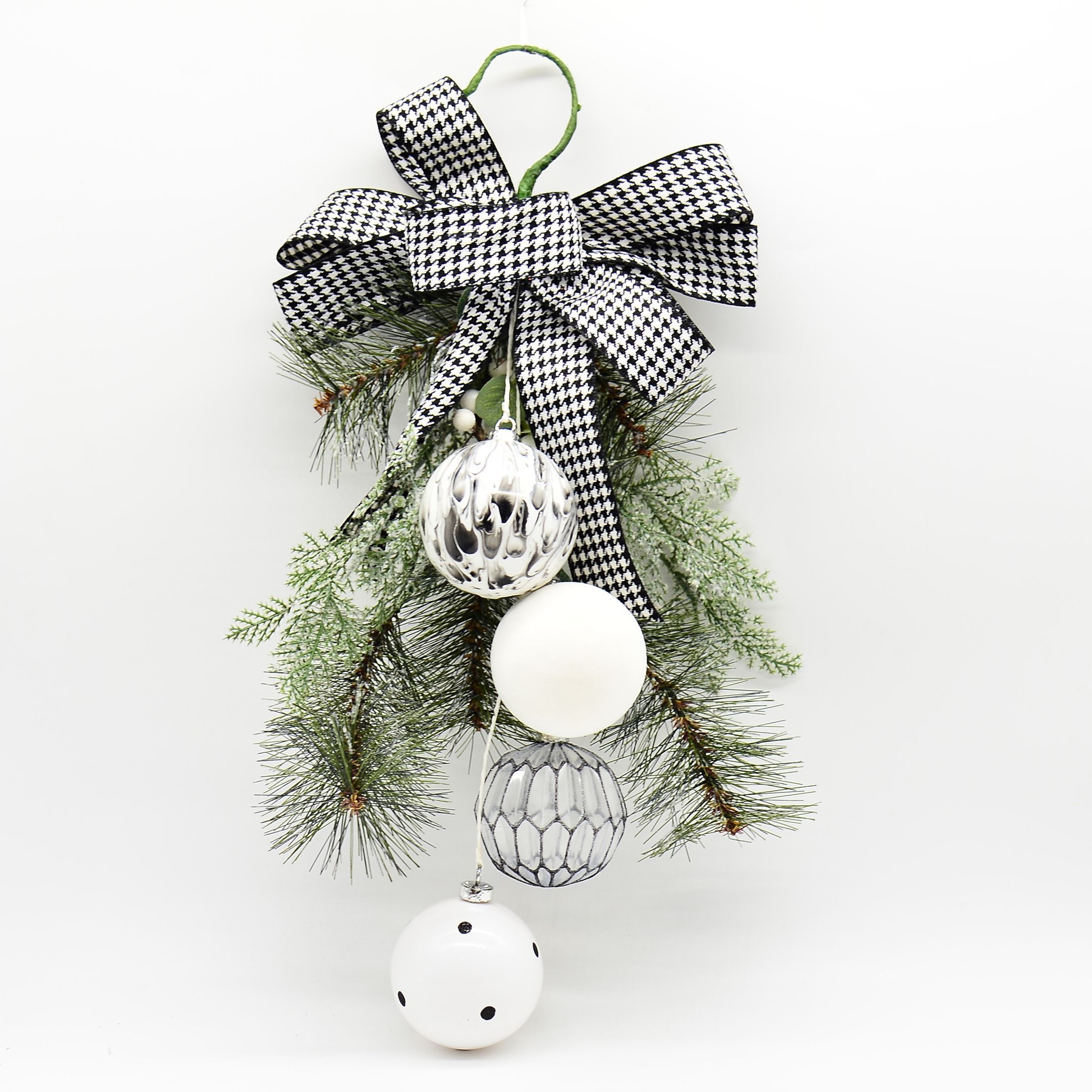 Holiday Time Black & White Christmas Hanging Decoration with Bow, Decorative Accent Ornament, Rib... | Walmart (US)