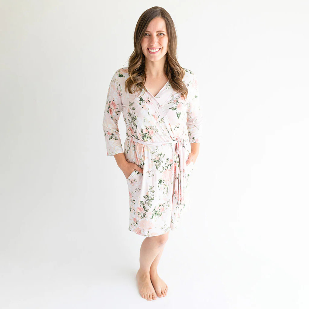 Floral Pink Women's Maternity Robe | Vintage Pink Rose | Posh Peanut