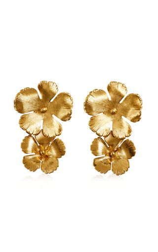 Collette Floral Brass Drop Earrings | Moda Operandi Global