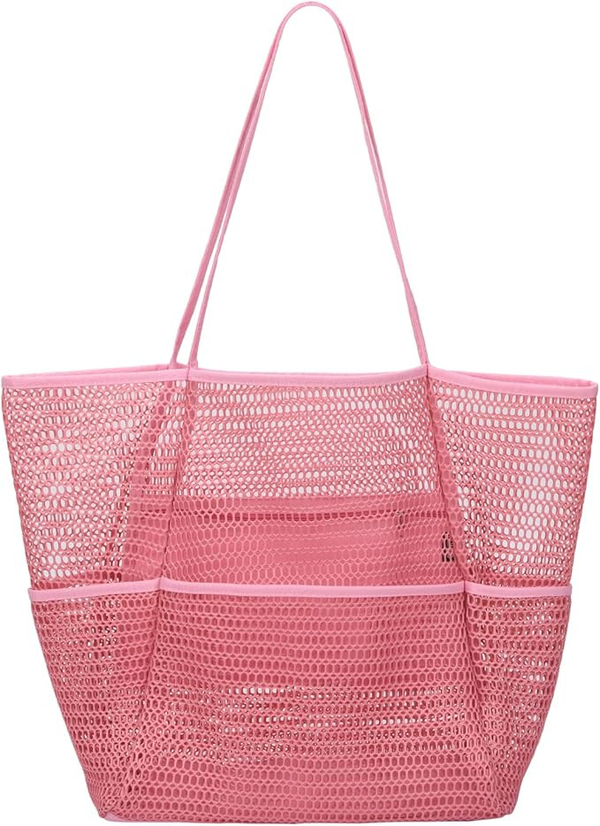 Tainehs Beach Bag - Mesh Tote Bag Beach Vacation Clothes for Women Pool Bag for Travel Pool Famil... | Amazon (US)