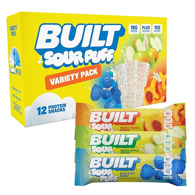 BUILT Bar Sour Puff Protein Bars - Variety Pack - 16g Protein Snack Bars with Collagen - Calorie ... | Amazon (US)