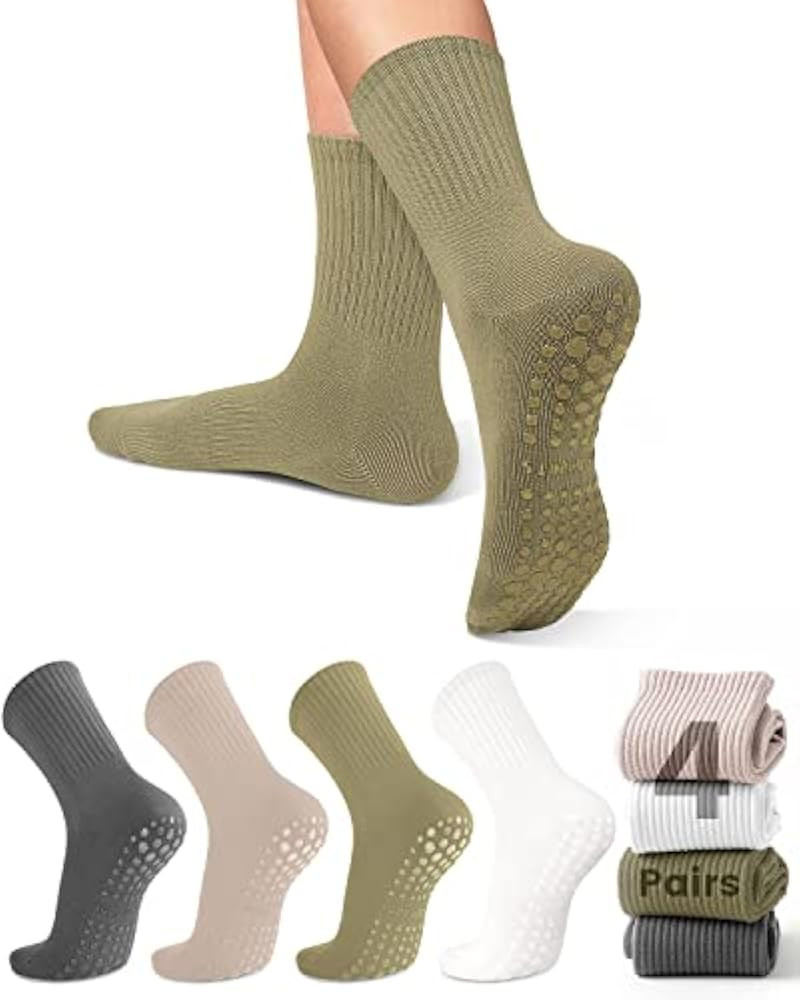 yeuG Non Slip Pilates Socks with Grips for Women, Grip Socks for Yoga Ballet Barefoot Workout Ant... | Amazon (US)