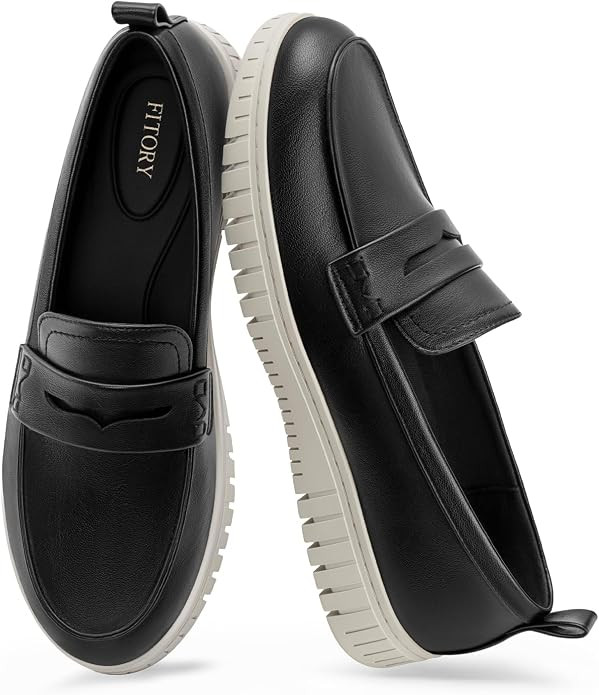 FITORY Loafers for Women Dress Shoes Slip On Platform Flats Work Walking | Penny Loafers Comforta... | Amazon (US)