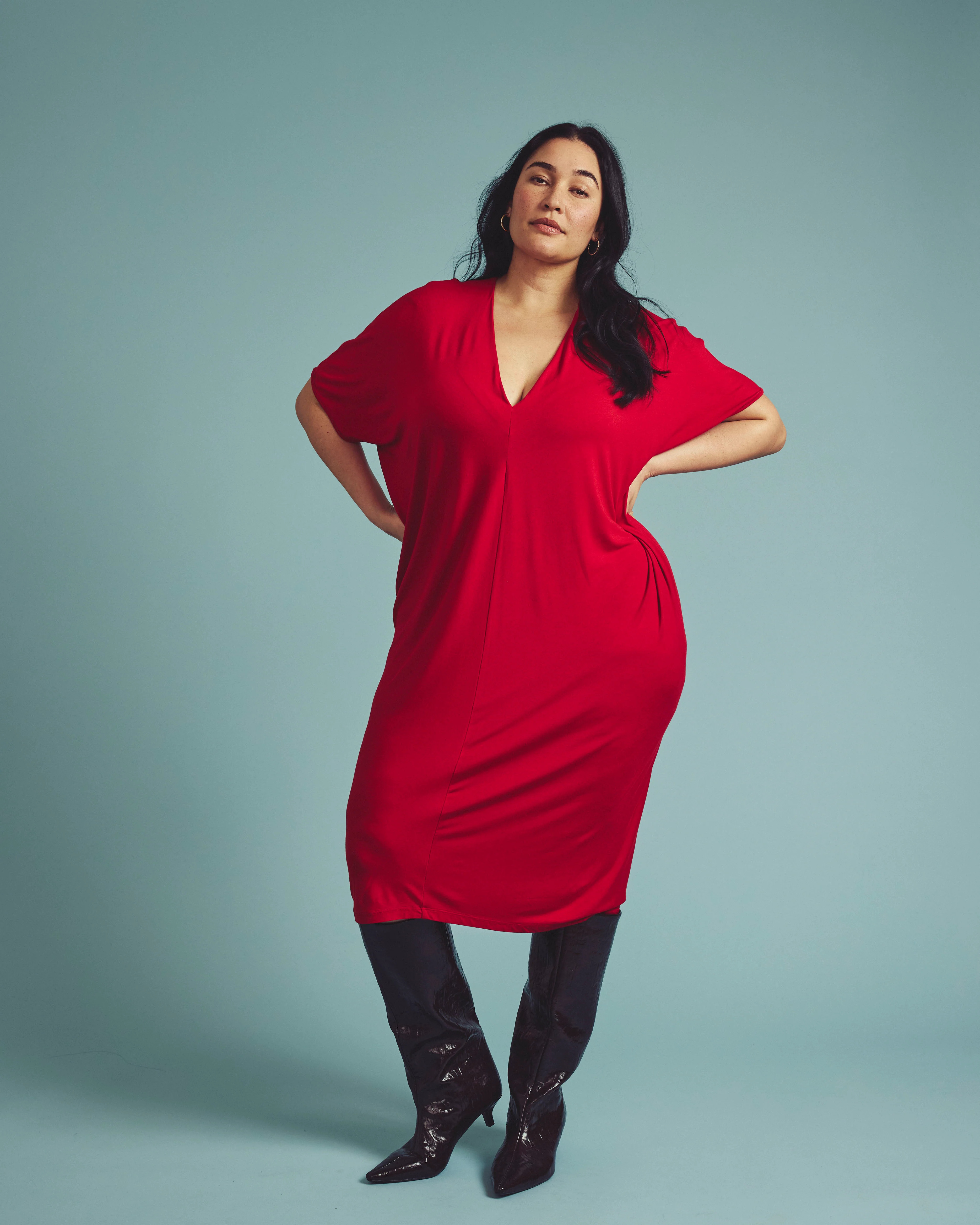 Teresa Liquid Jersey V-Neck Dress - New York Red | Universal Standard