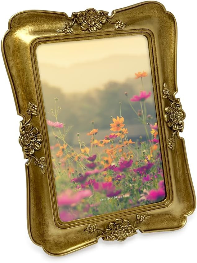 Isaac Jacobs 4x6 Vintage-Inspired Simple Ornate Picture Frame Gold, Horizontal & Vertical for Tab... | Amazon (US)
