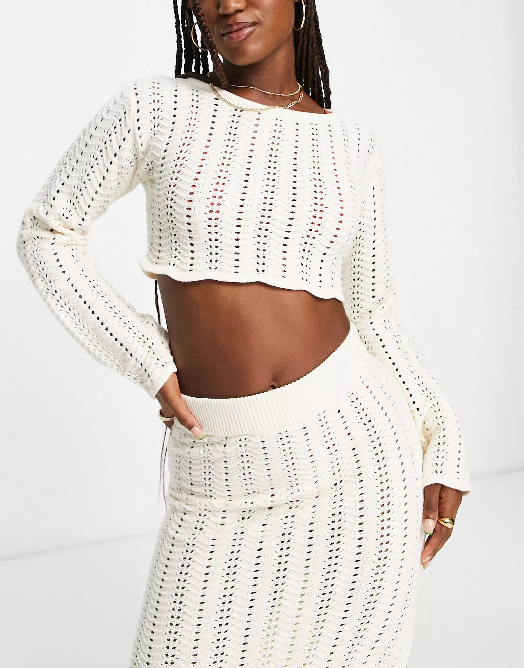 4th & Reckless Kezia crochet knit co-ord in cream | ASOS (Global)
