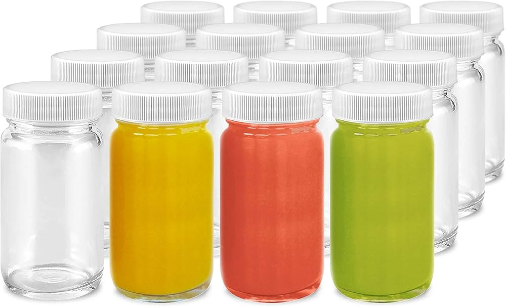 Juice Shot Bottles Set - Wide Mouth for Juicing, Beverage Storage, Liquids, 2 oz, Clear Glass wit... | Amazon (US)