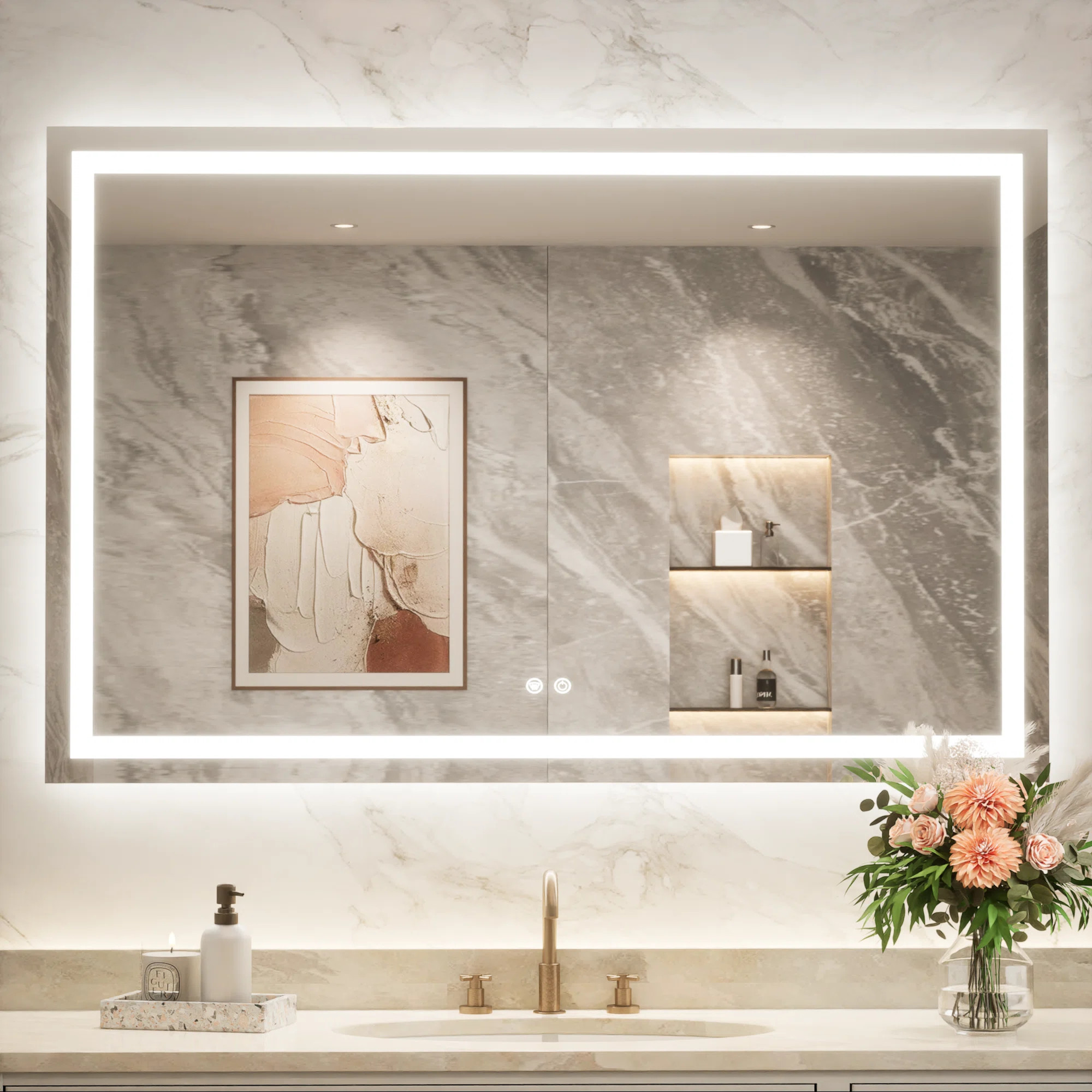 Ivy Bronx Cardier Front&Backlit Wall Mount Bathroom Led Vanity Mirror with 3 Color Adjustment Sha... | Wayfair North America