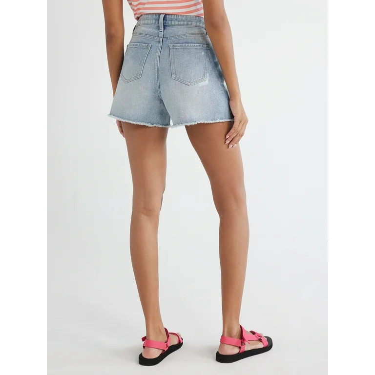 Time and Tru Women's Denim Shorts with Destructed Hem, 4" Inseam, Sizes 2-20 - Walmart.com | Walmart (US)