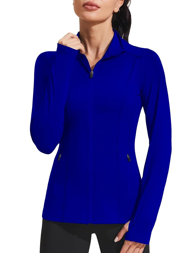 PINSPARK Women's Athletic Jackets Slim Fit Workout Jacket Full Zip Up Running Gym Yoga Sports Top... | Amazon (US)