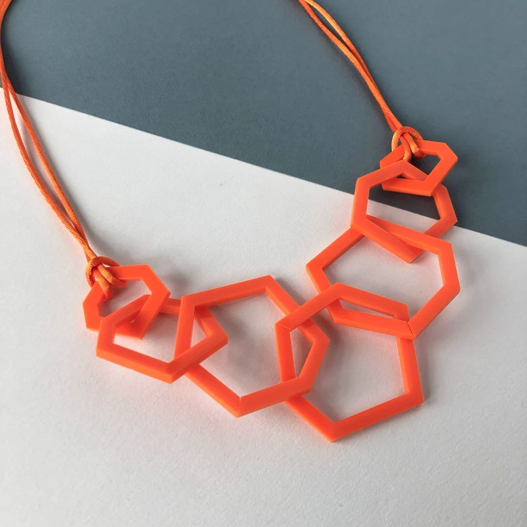 Bright Orange Modern Geometric Stylish Acrylic Necklace. - Etsy | Etsy (US)