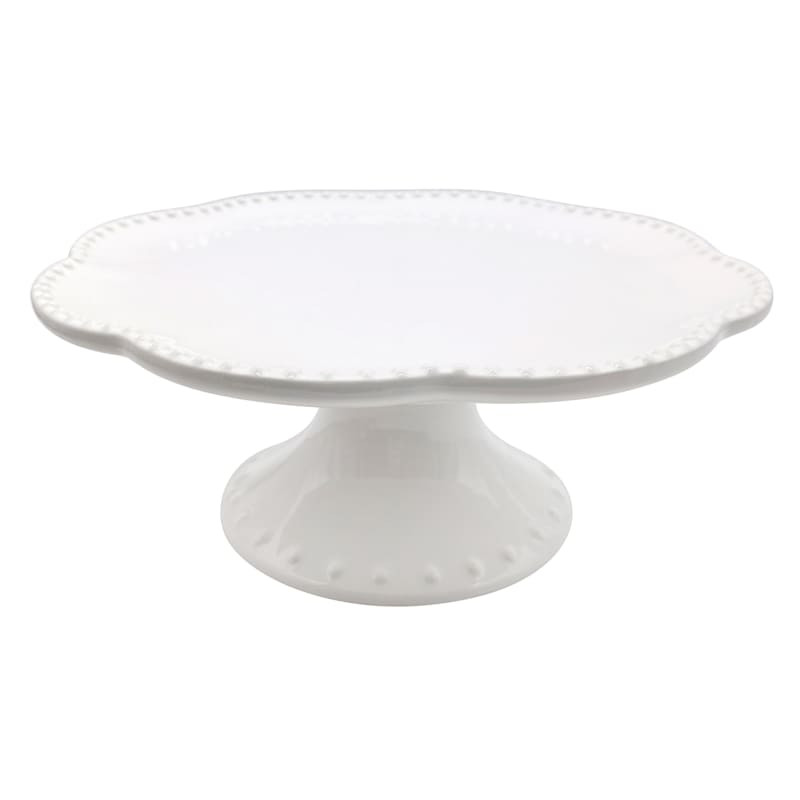 White Scalloped Ceramic Cake Stand, 11x4.2 | At Home