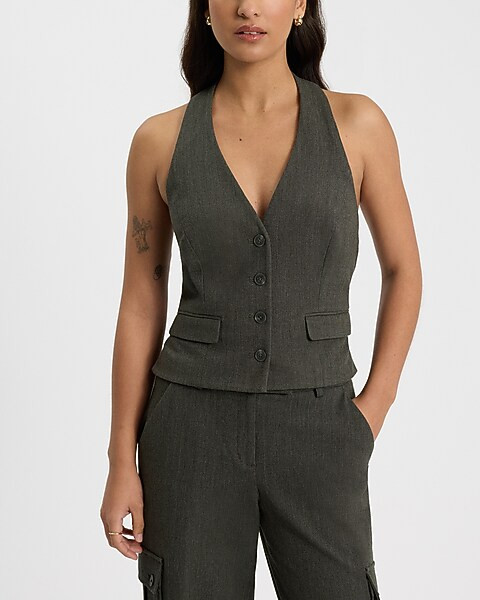 Halter Button Front Blazer Vest | Express