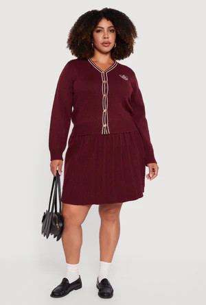 Plus Size Striped Trim Teddy Bear Button Front Cardigan | Rainbow Shops