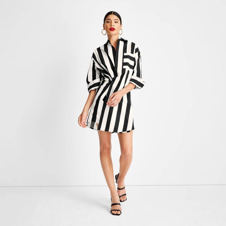 Women's Striped Asymmetrical Long Sleeve Shirtdress - Future Collective™ with Kahlana Barfield ... | Target