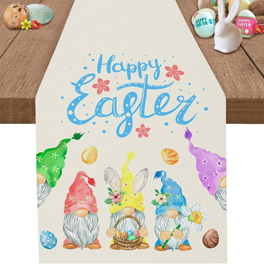 Gnome Egg Easter Table Runner, Spring Seasonal Holiday Kitchen Dining Table Decor for Indoor Outd... | Amazon (US)