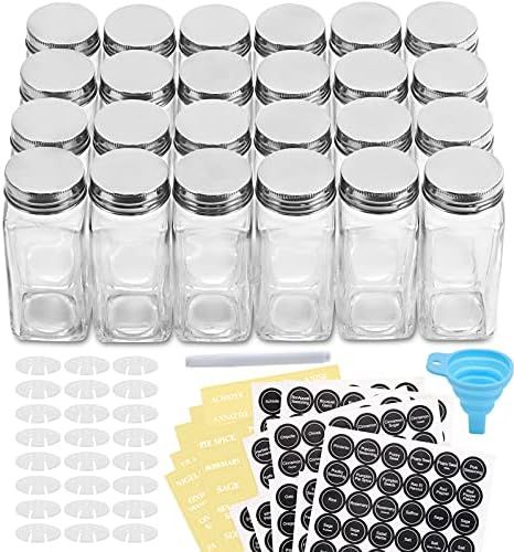 AOZITA 24 Pcs Glass Spice Jars/Bottles - 4oz Empty Square Spice Containers with Spice Labels - Sh... | Amazon (US)