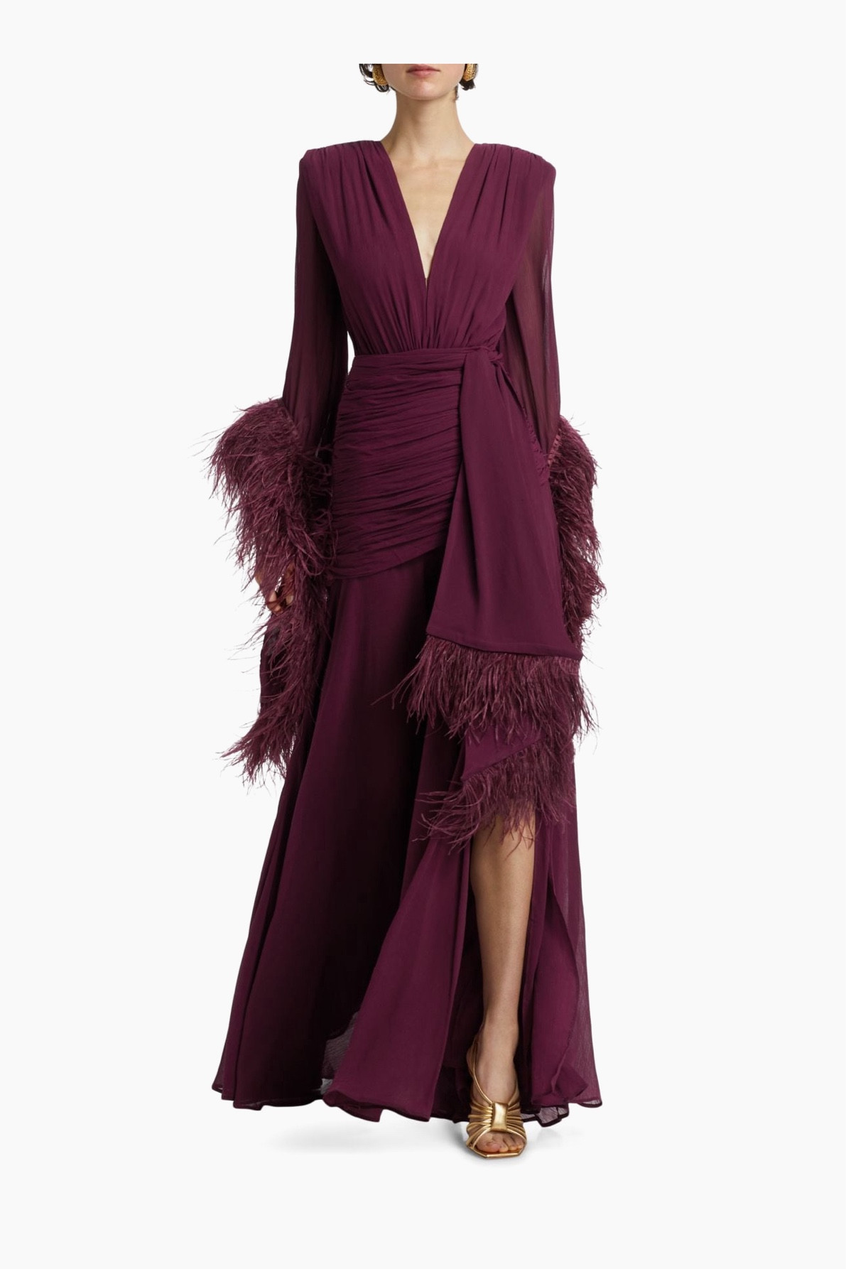 Burgundy gown with feathers- perfect for a formal event around the holidays

#LTKParties #LTKHoliday