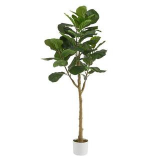 5ft Faux Fiddle Leaf Fig Tree in White Pot | The Home Depot