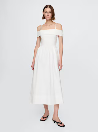 Mixed Media Off-Shoulder Midi Dress | Gap (US)