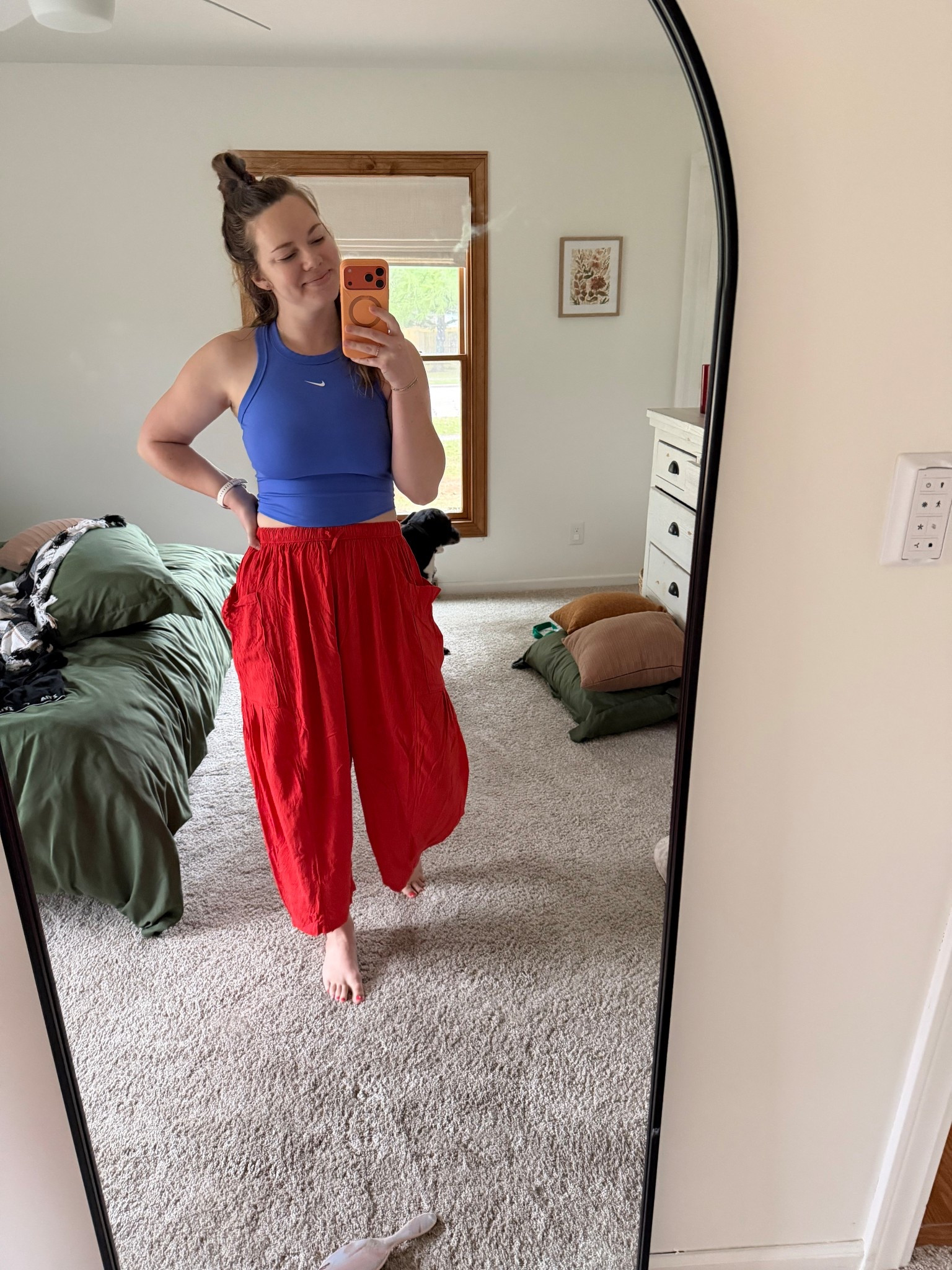 My FAV pants ever. In a fun geranium/orange-y color! ❤️🧡 My top is a perfect match for heliotrope! 💜💙 Can’t find the exact link but included a few other similar options that are also perfect color matches 🫶🏻🍂 this is what I look like most days at home & so does my house 🤷‍♀️🤪

#LTKmomlife #LTKSeasonal #LTKootd