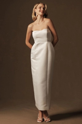 BHLDN Strapless Exaggerated Hip Midi Dress | Anthropologie (US)