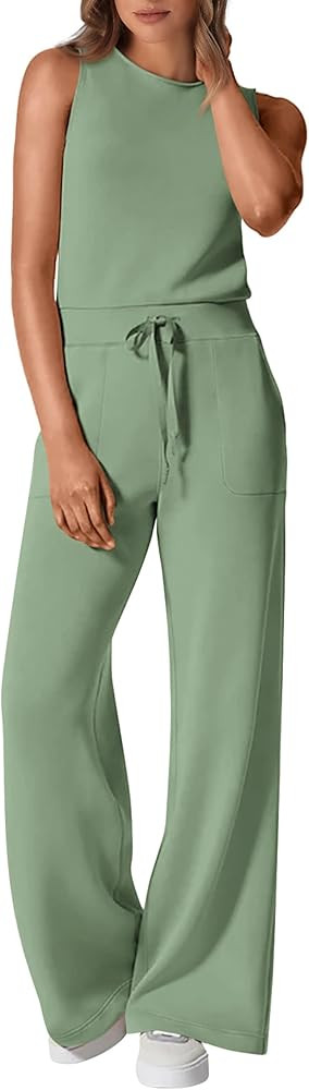 PRETTYGARDEN Jumpsuits for Women Casual 2026 Summer Sleeveless Wide Leg Pants Rompers One Piece B... | Amazon (US)