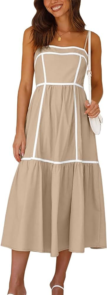 Esobo Women's Summer Adjustable Spaghetti Strap Dresses Sleeveless Smocked Rickrack Trim Boho Flo... | Amazon (US)